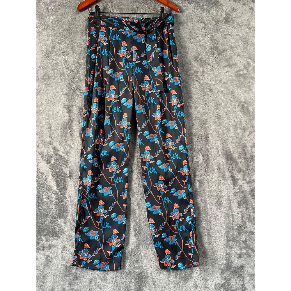 Thakoon Collective Pants Women Size 2 (28x32) Black Blue Daisy Floral Printed